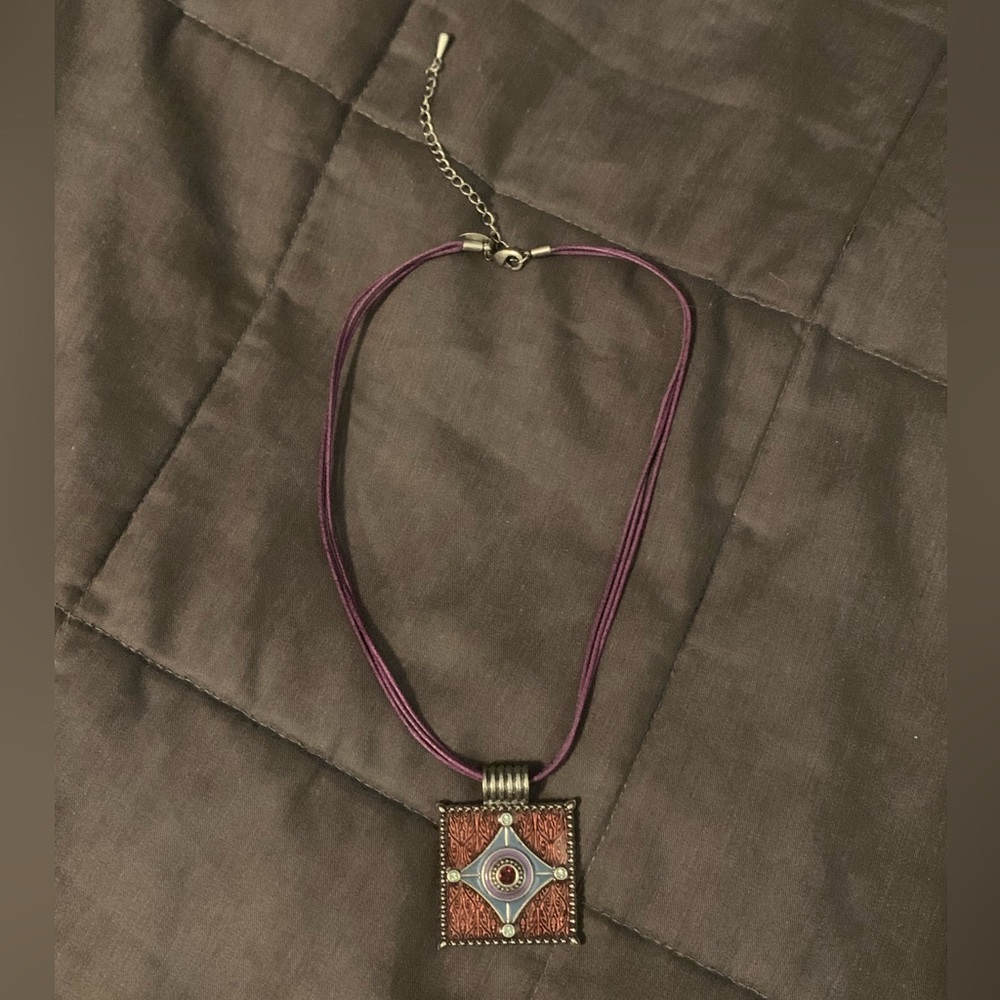 Lia Sophia square purple pendant necklace. Reversible